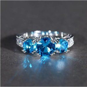 Ring Aquamarine Gemstone Three Stone Prong RA15